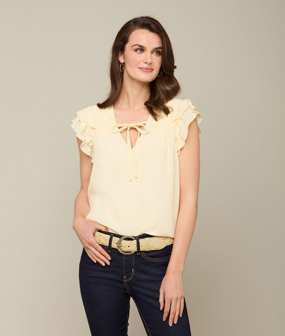 
    Phoebe Ruffle Blouse :: Light Tan