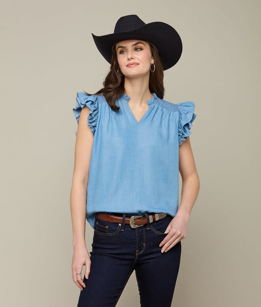 Phoebe Ruffle Sleeve Top :: Chambray