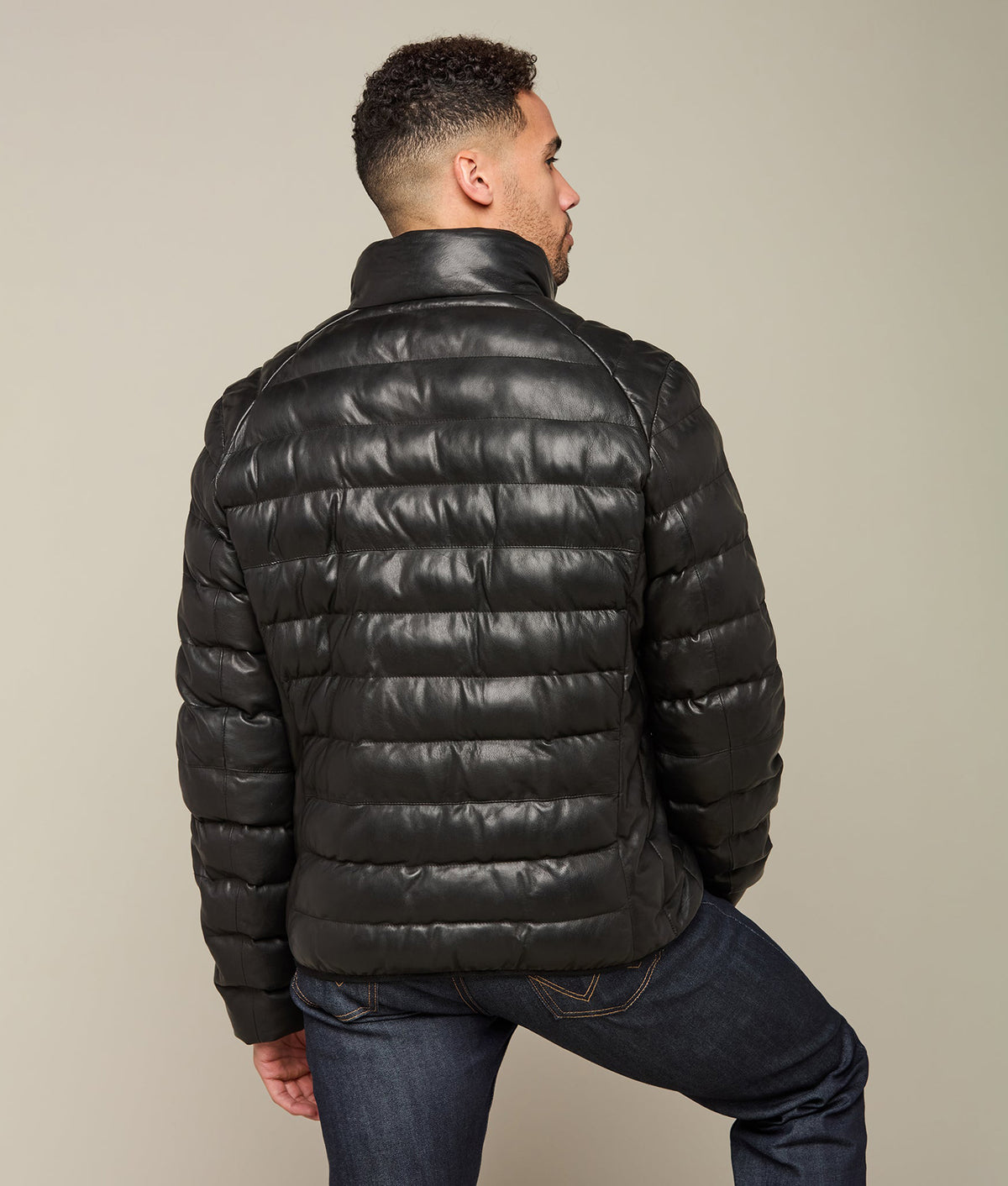 
    Men&#39;s Leather Puffer Jacket :: Black