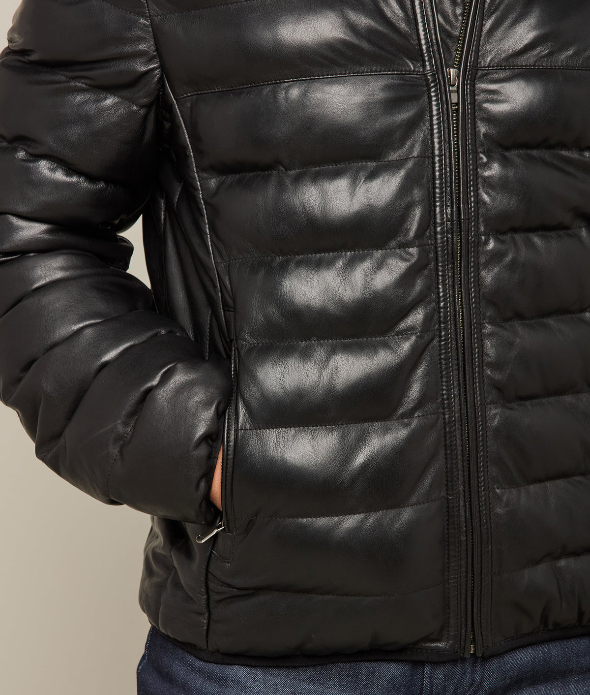 
    Men&#39;s Leather Puffer Jacket :: Black