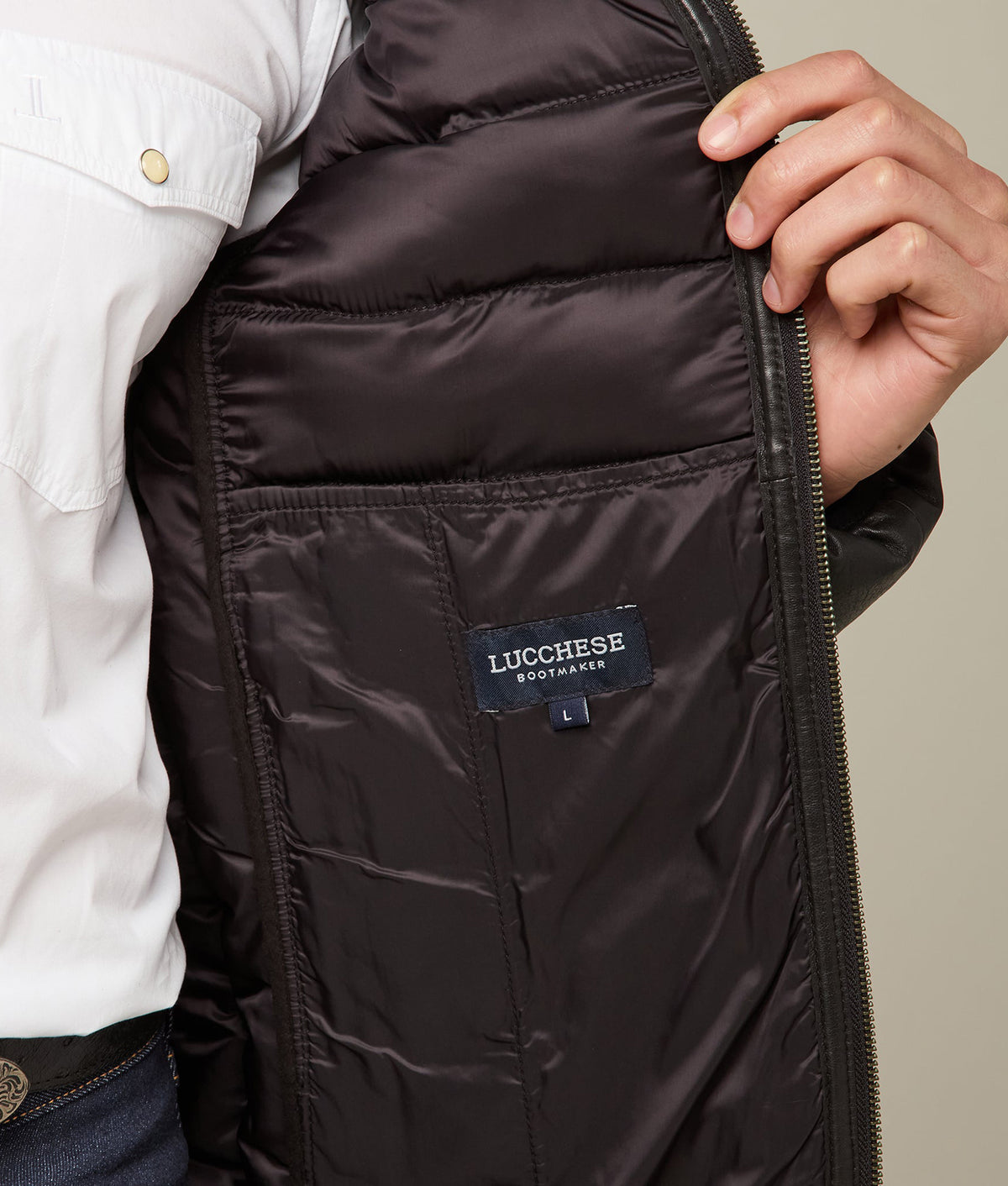 
    Men&#39;s Leather Puffer Jacket :: Black