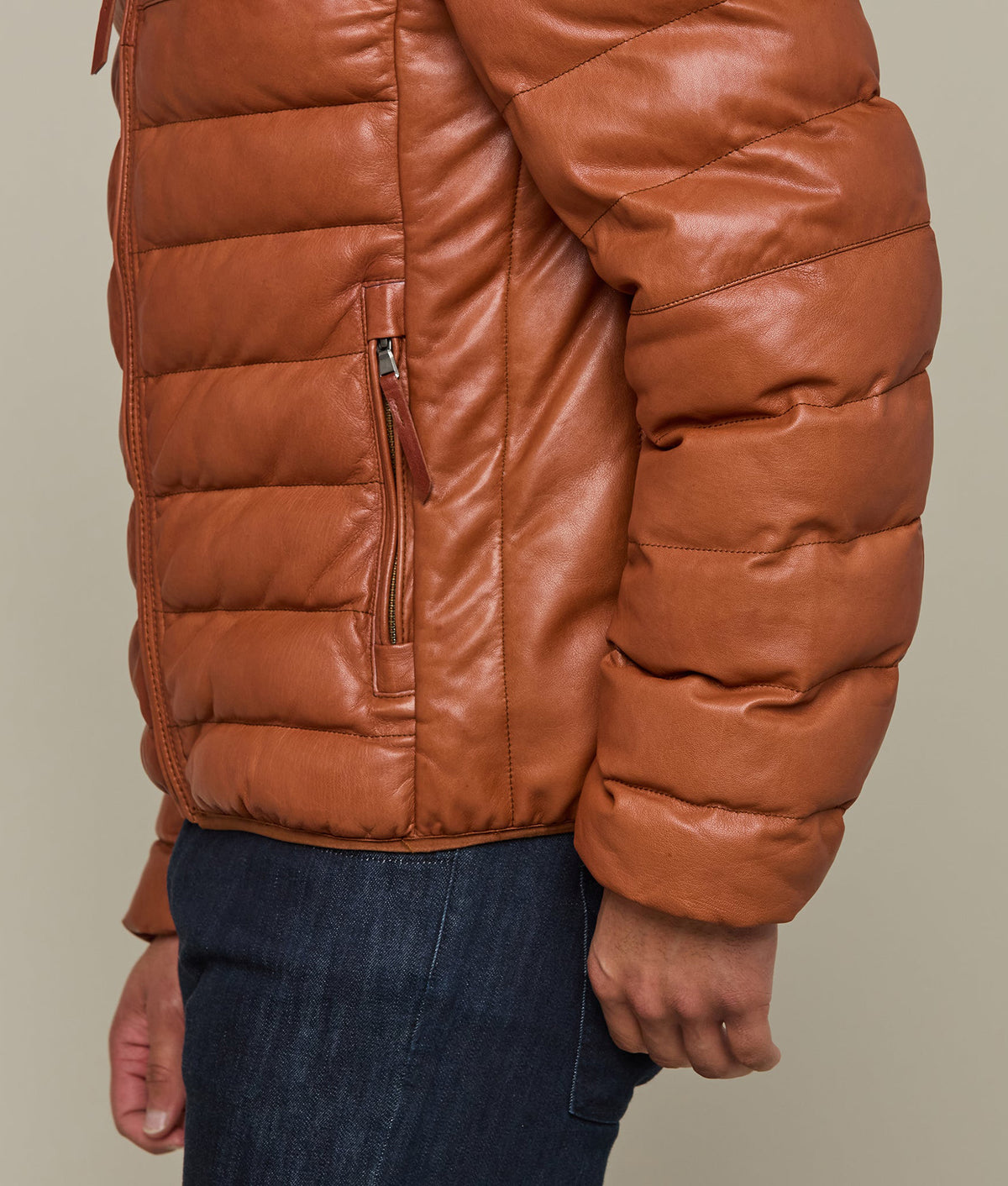 
    Men&#39;s Leather Puffer Jacket :: Cognac