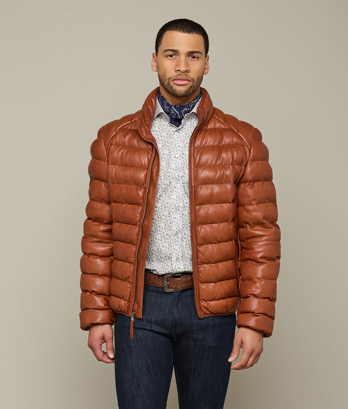 
    Men&#39;s Leather Puffer Jacket :: Cognac