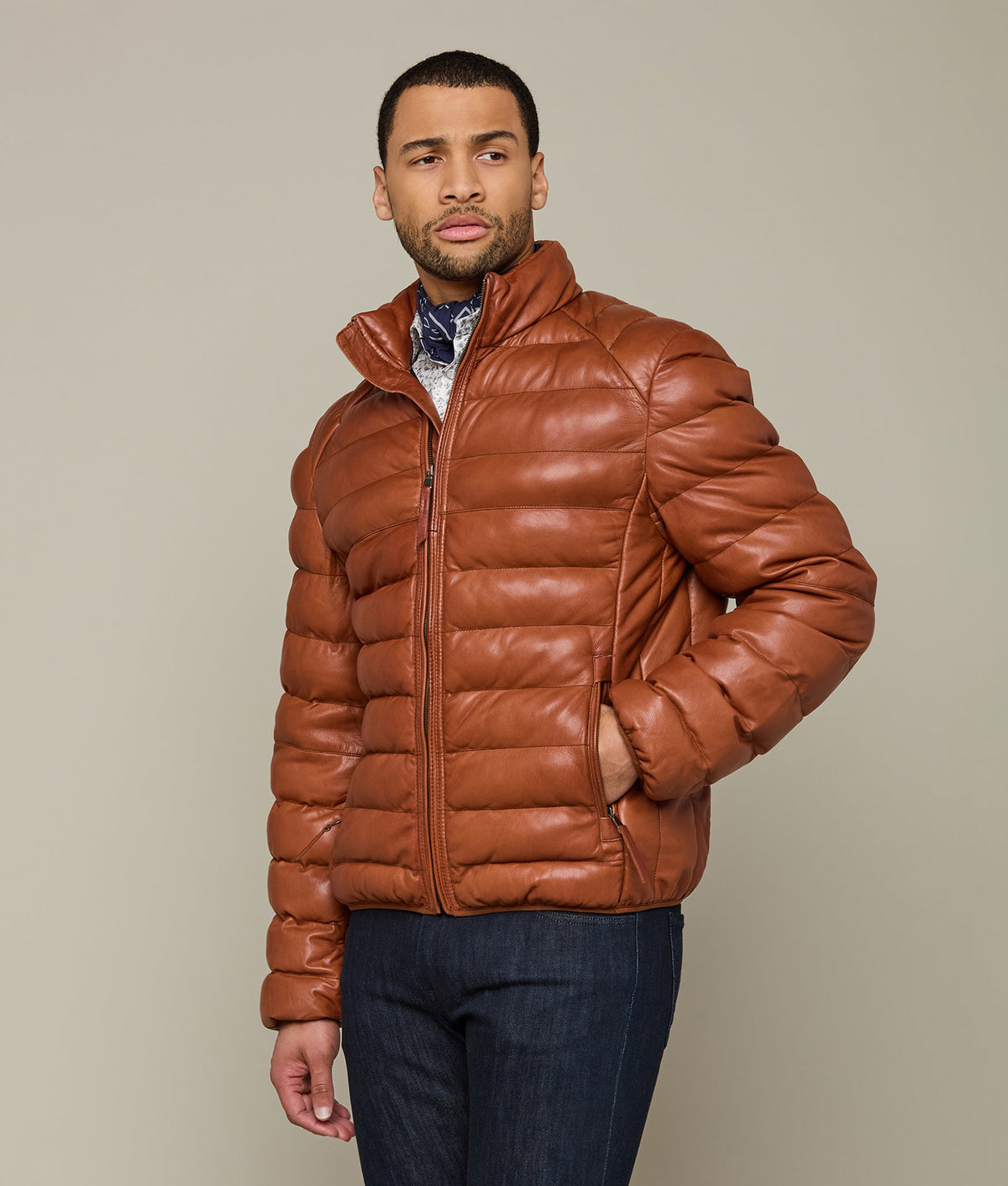 
    Men&#39;s Leather Puffer Jacket :: Cognac