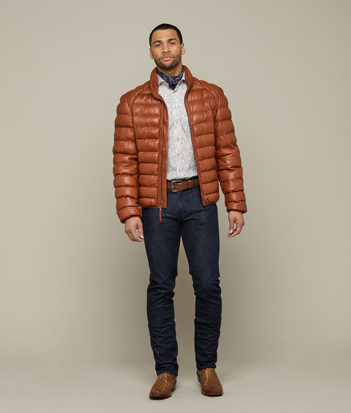 
    Men&#39;s Leather Puffer Jacket :: Cognac