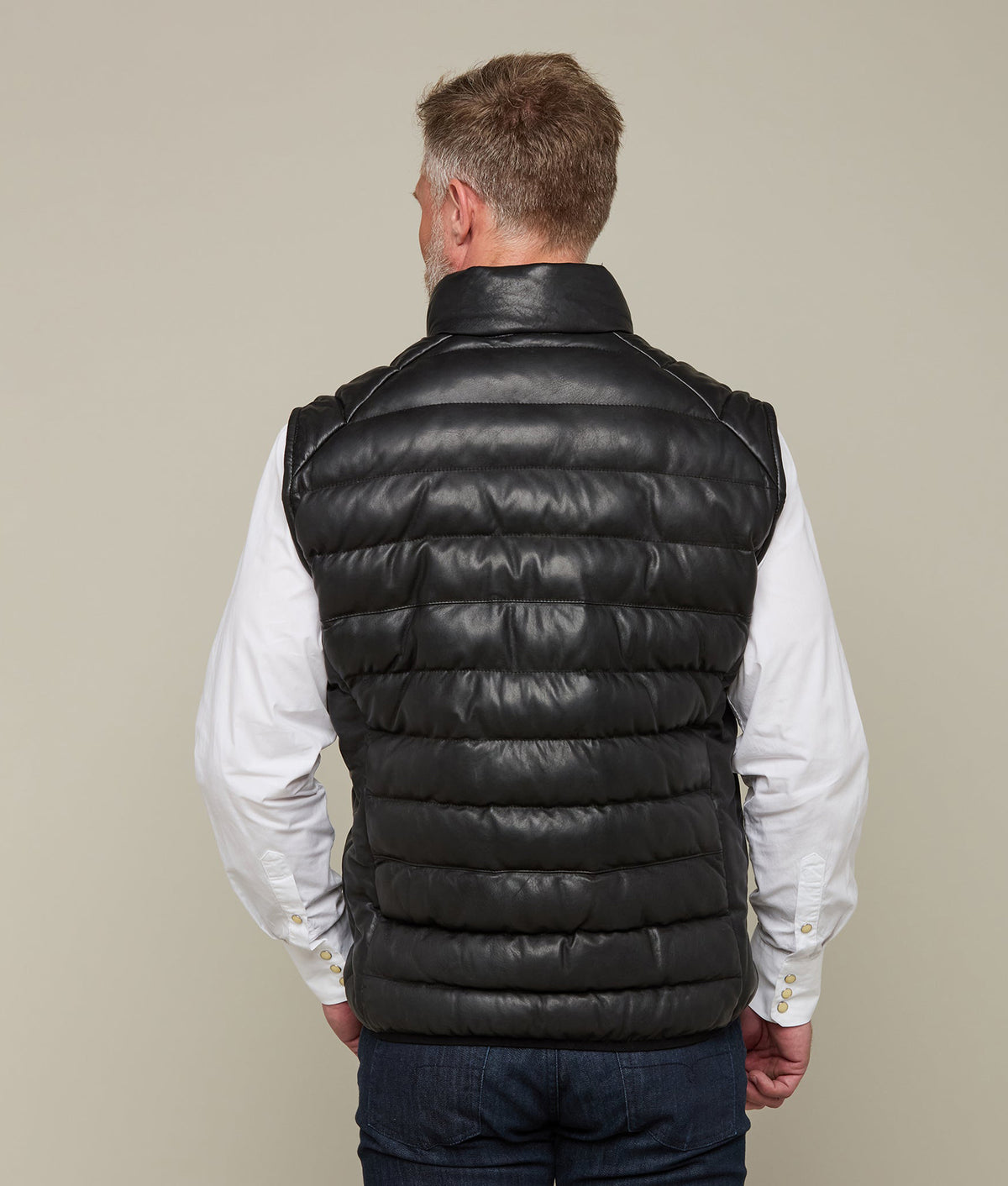 
    Men&#39;s Leather Puffer Vest :: Black