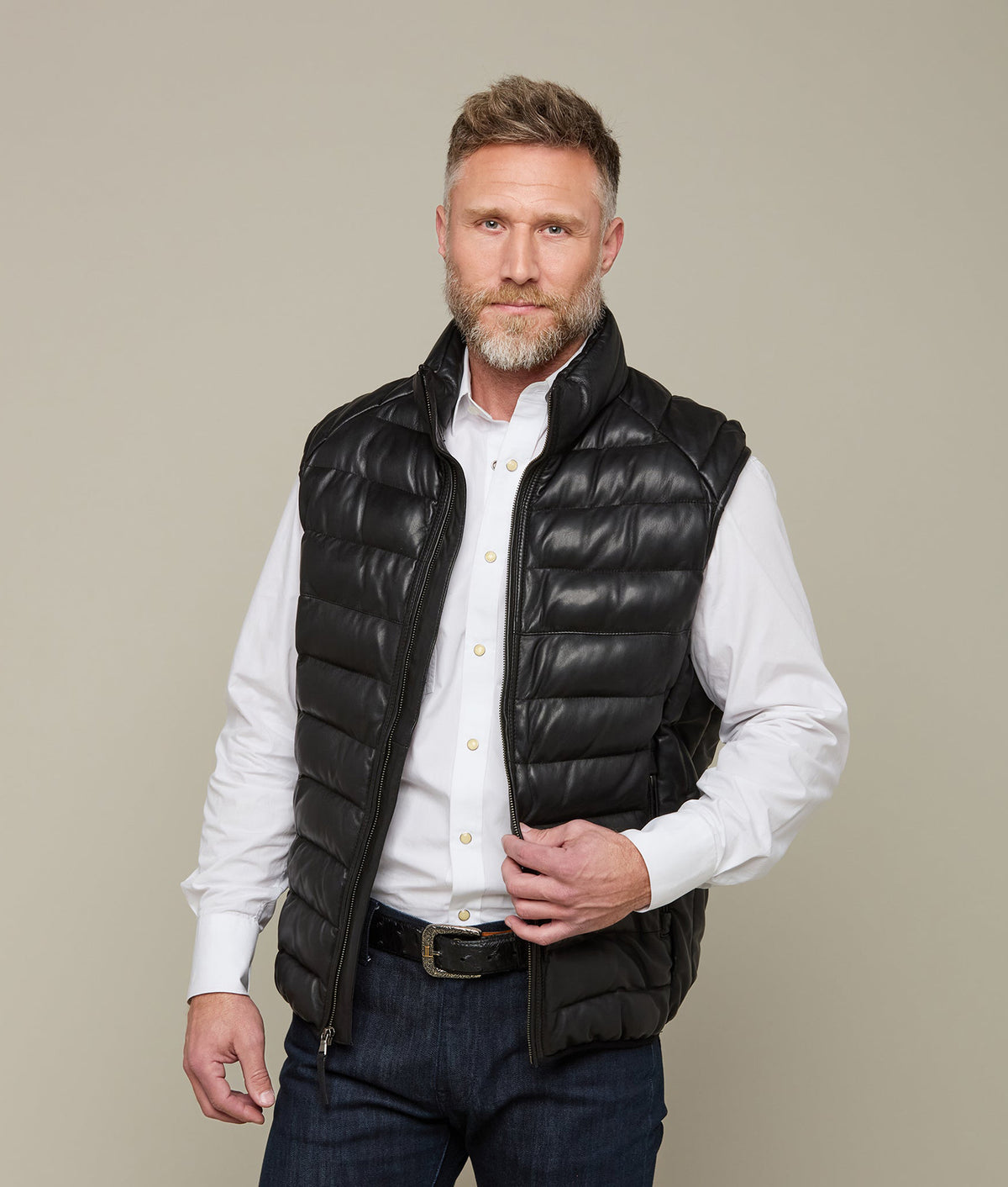 
    Men&#39;s Leather Puffer Vest :: Black