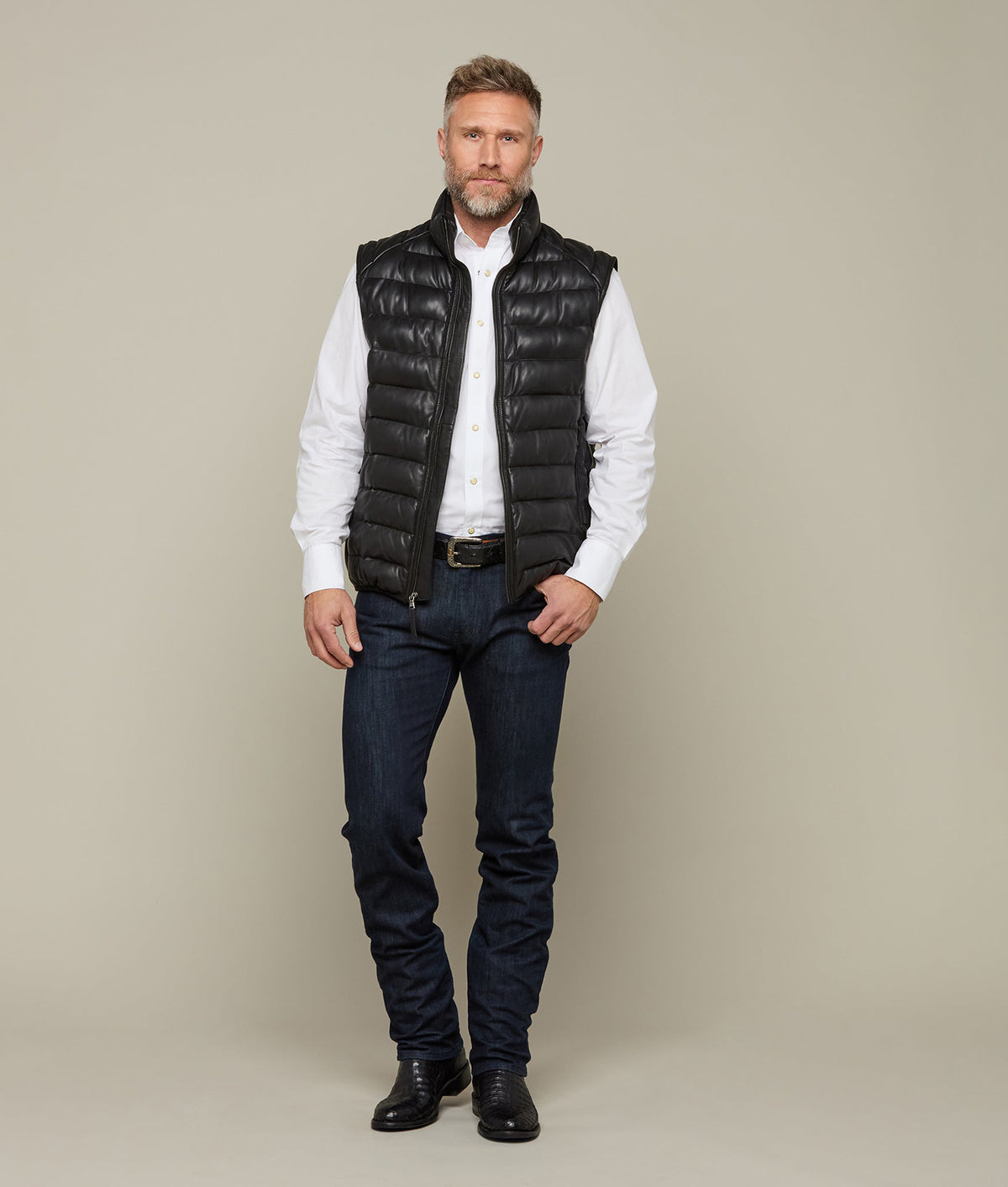 
    Men&#39;s Leather Puffer Vest :: Black