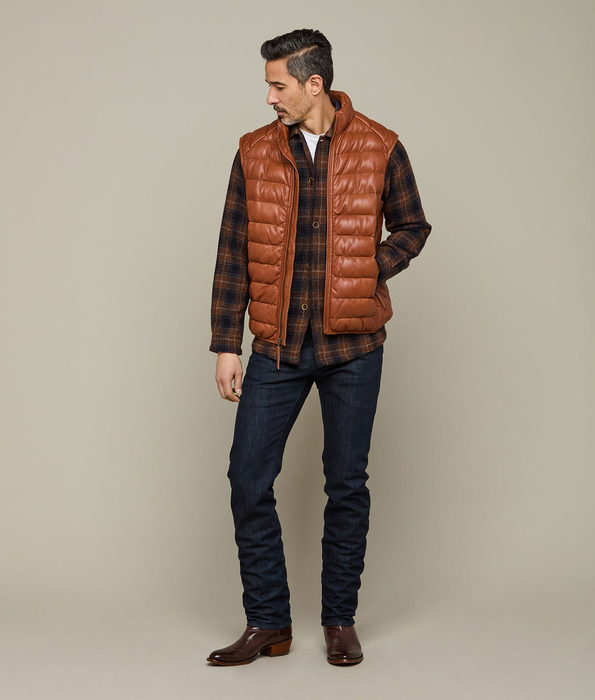 
    Men&#39;s Leather Puffer Vest :: Cognac