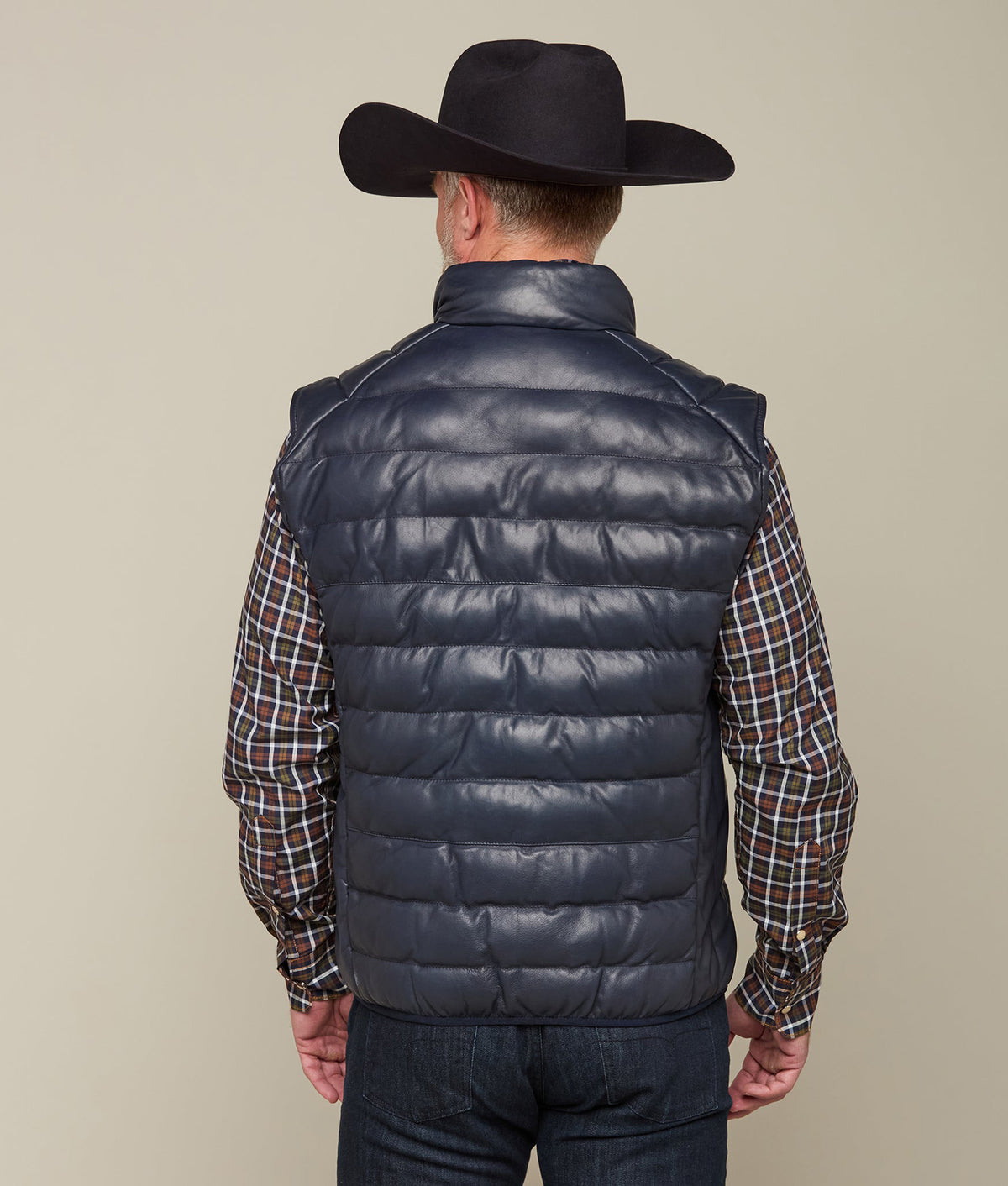 
        Men&#39;s Leather Puffer Vest :: Navy