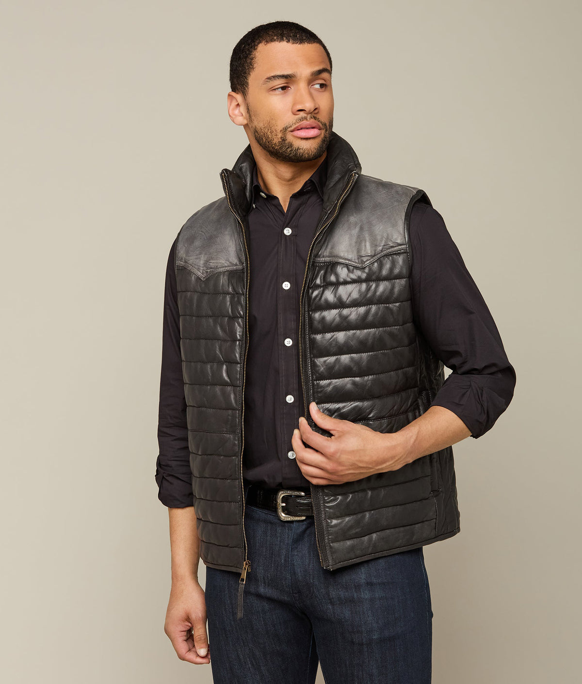 
    Western Yoke Leather Vest :: Black