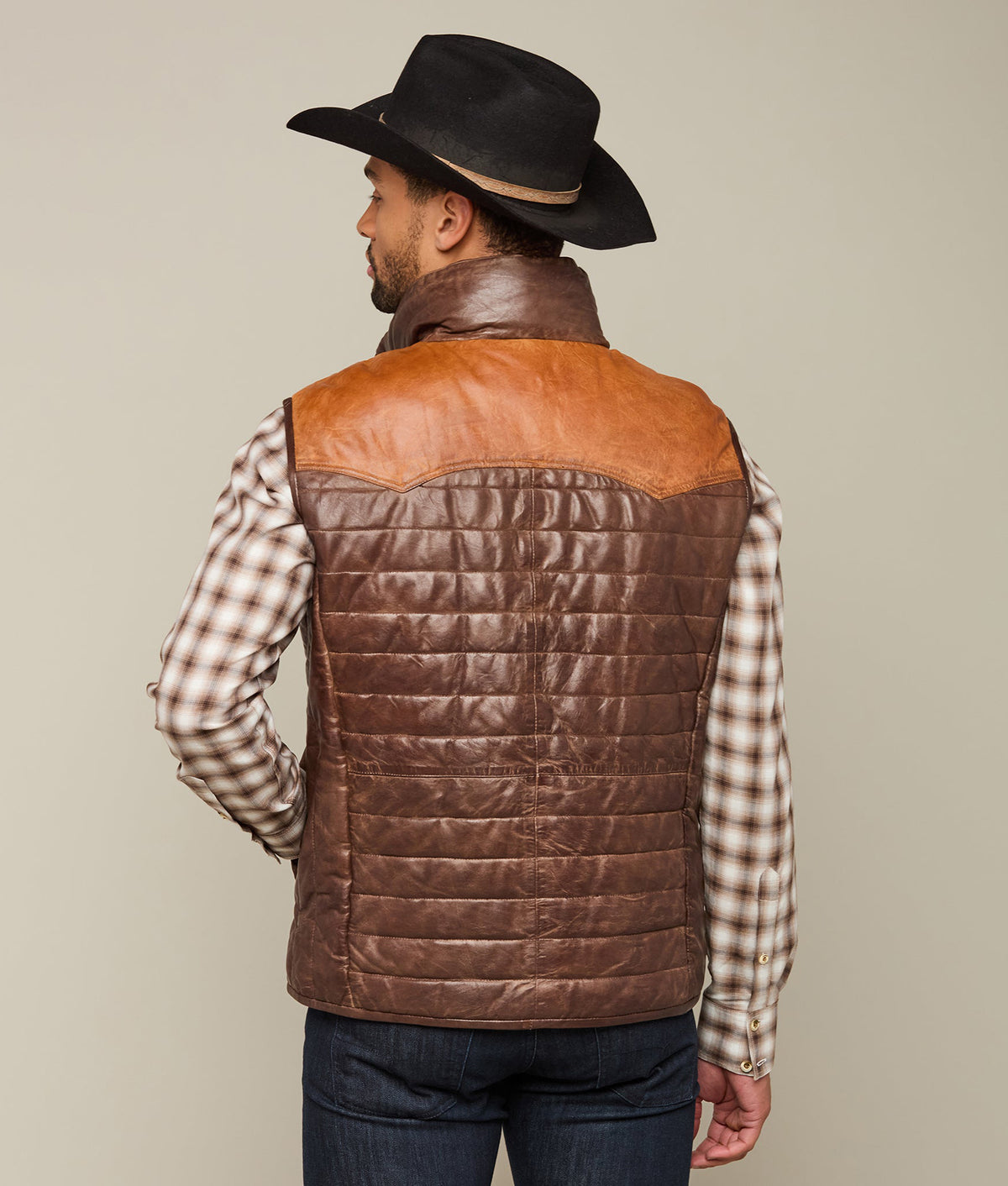 
    Western Yoke Leather Vest :: Cognac