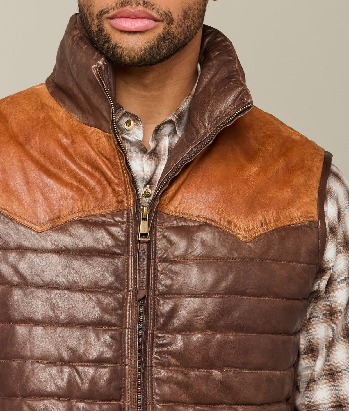 
    Western Yoke Leather Vest :: Cognac