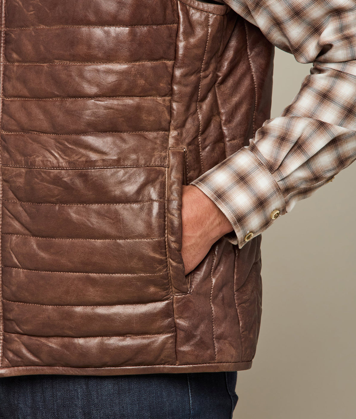 
    Western Yoke Leather Vest :: Cognac