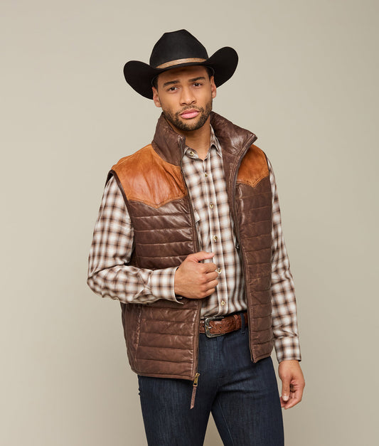 Western Yoke Leather Vest :: Cognac