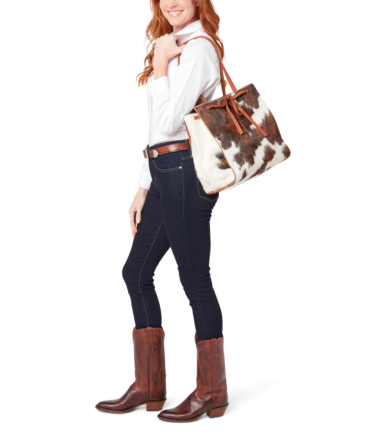 
        Cowprint Tote Bag :: Tan