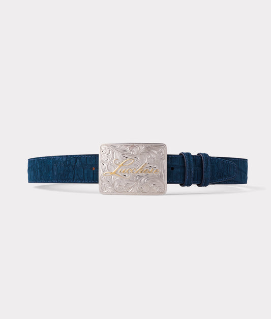 Sueded Caiman Memento Belt :: Navy