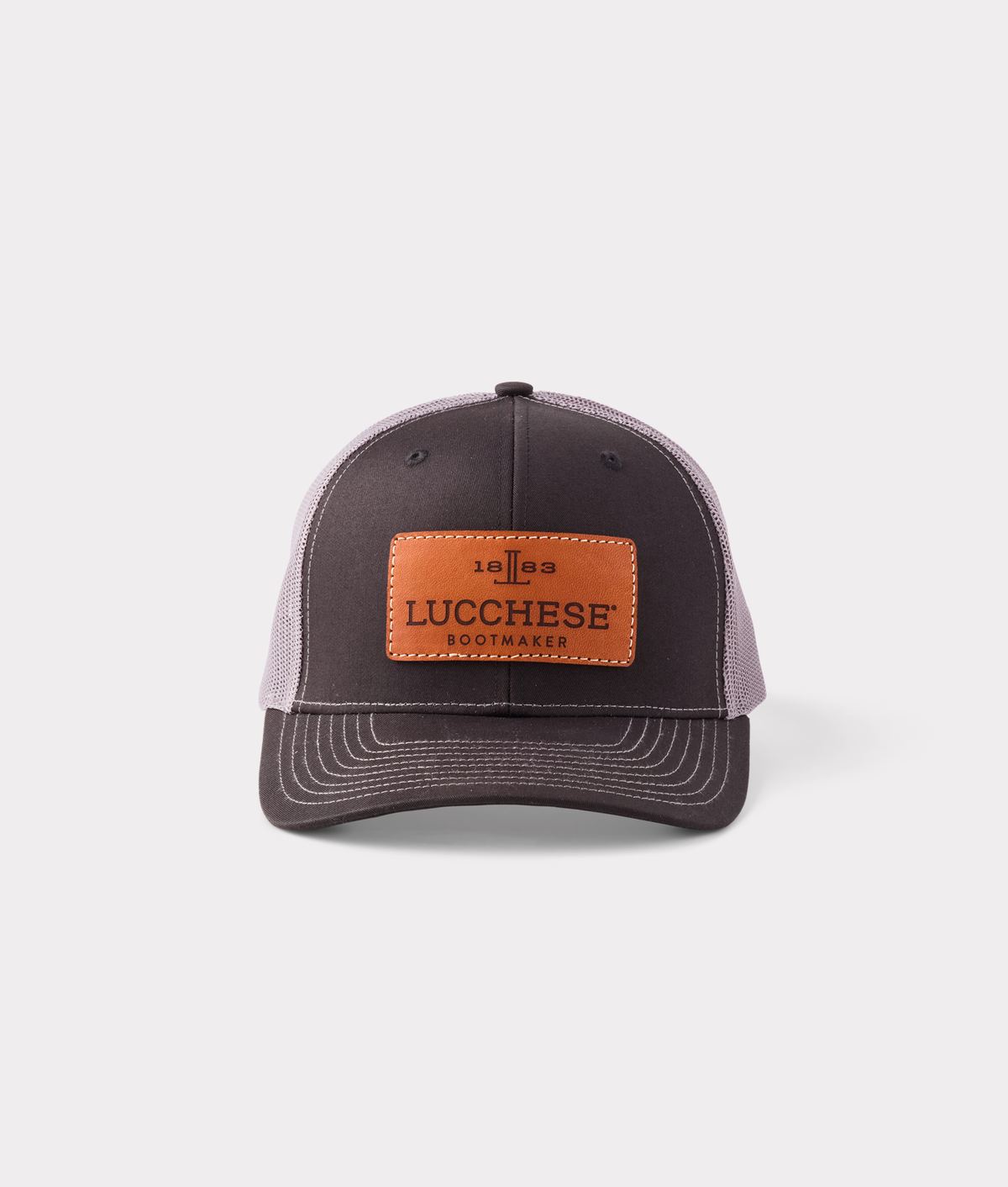 
        Leather Patch Cap :: Black + Charcoal