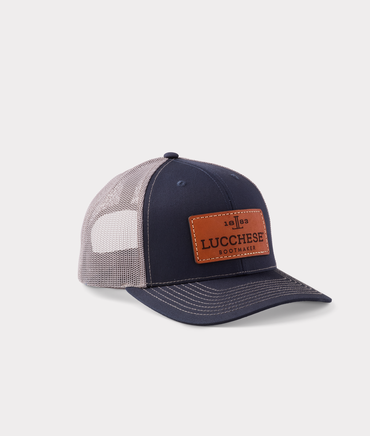 
    Leather Patch Cap :: Navy + Charcoal