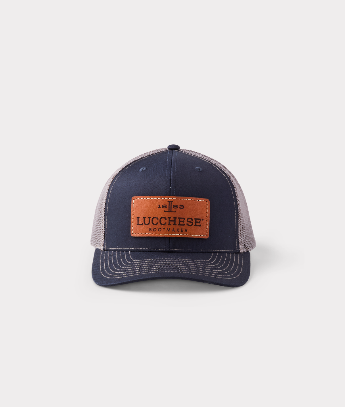 
    Leather Patch Cap :: Navy + Charcoal