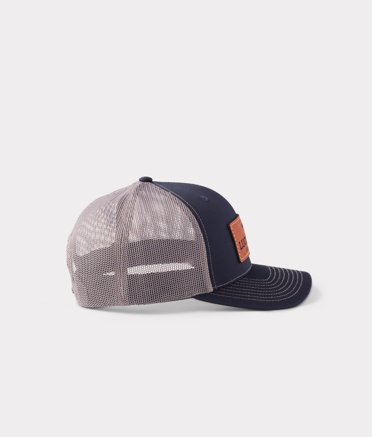 
    Leather Patch Cap :: Navy + Charcoal