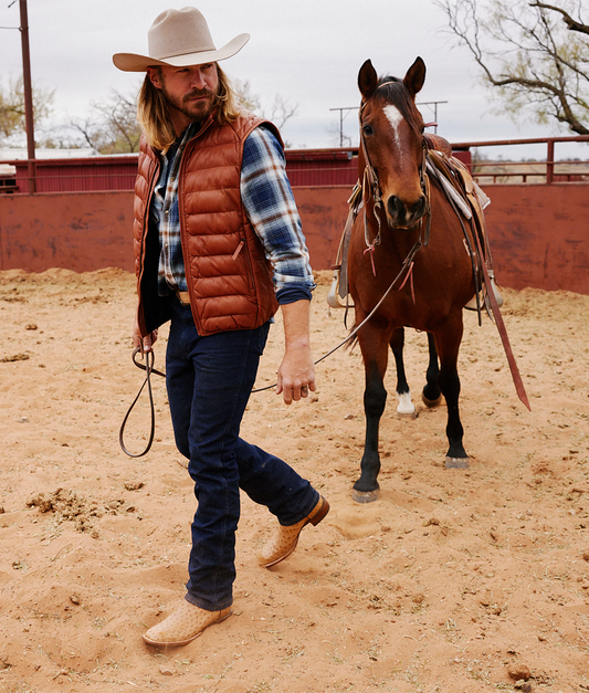 Men's Leather Puffer Vest :: Cognac