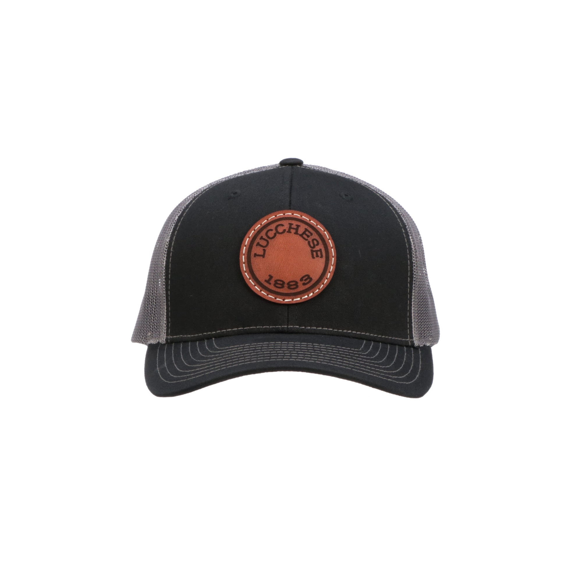 Leather Patch Cap Round :: Black + Charcoal